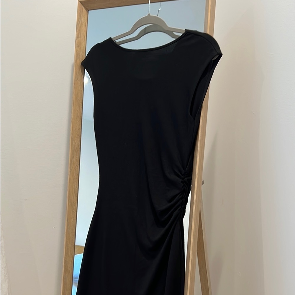 NWT Vince Black Dress Side Ruched Midi Short Sleeved - Picture 4 of 5